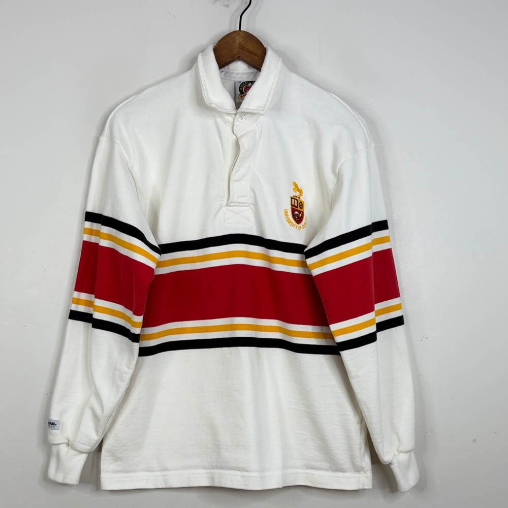 Barbarian Rugby Shirt Mens Medium University of Guelph White Red Yellow Polo